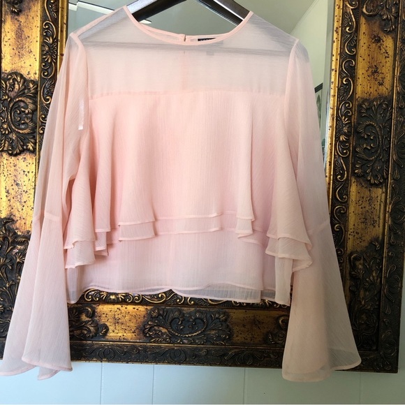 Topshop flowy &ruffled blush pink blouse size 10 ~ excellent condition - Picture 2 of 5
